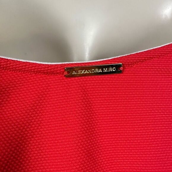 Alexandra Miro Bella Swimsuit Cut-Out Side Gold Heart Buttons Textured Red M NWT - Picture 8 of 10